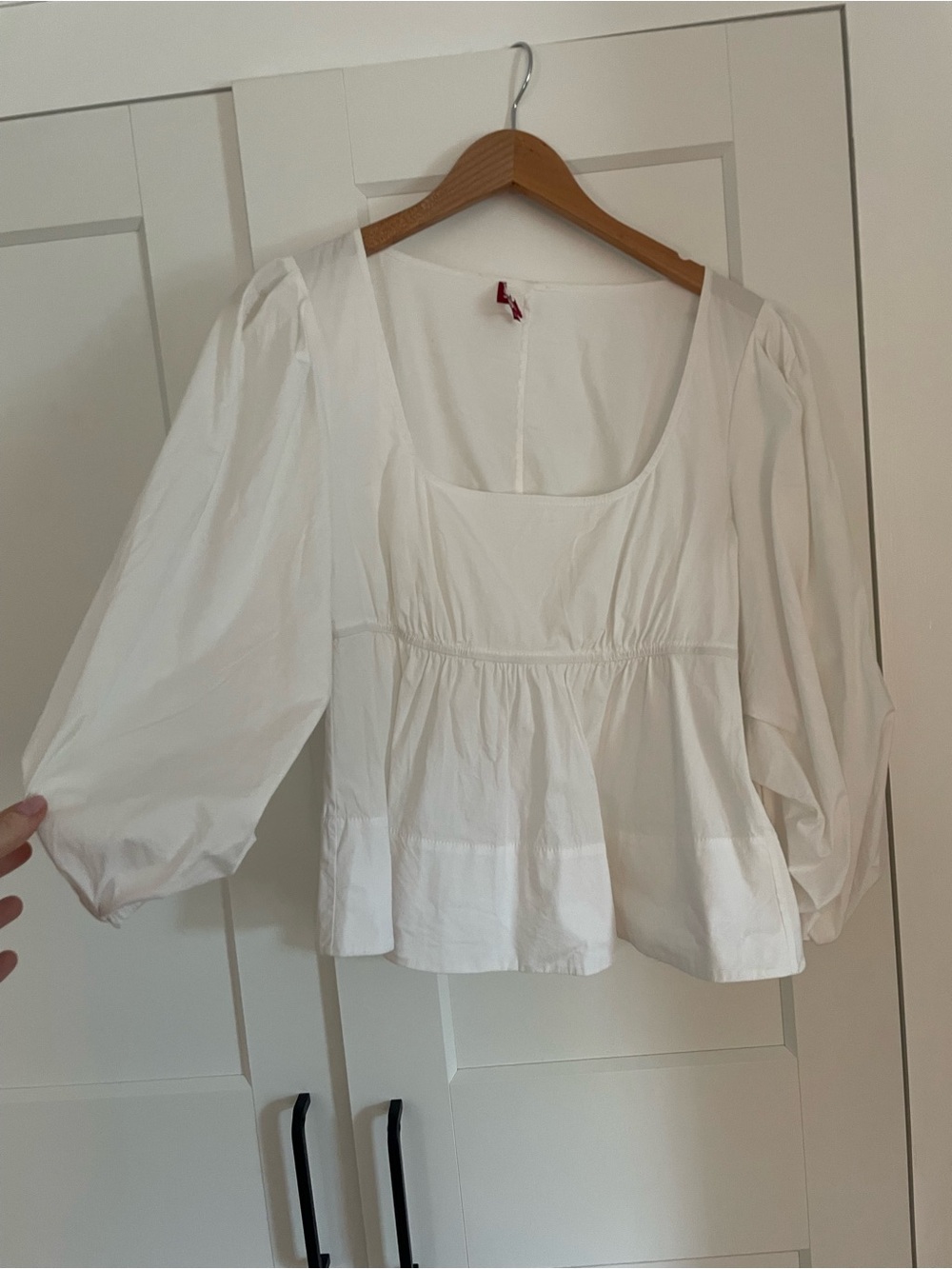 Staud White Peasant-Sleeve Square-Neck Blouse